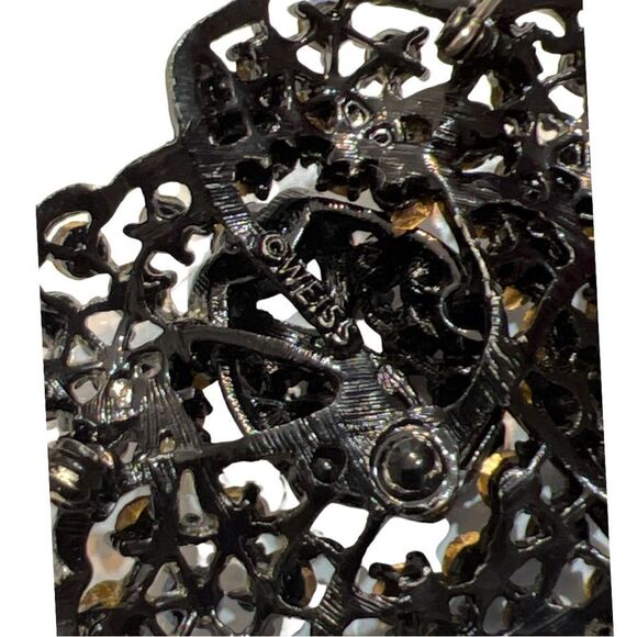 Vintage Weiss Large Japanned Blue Rhinestone Flower Brooch, Signed - Picture 7 of 9